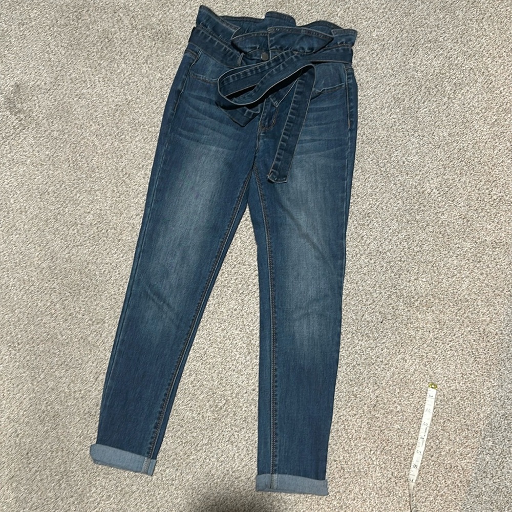 Tie waist paper bag skinny jean